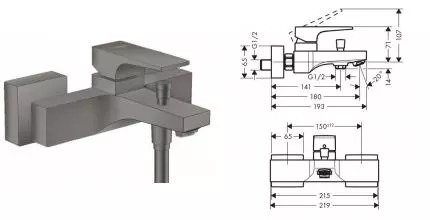 Смеситель для ванны «Hansgrohe» Metropol 32540340 шлифованный чёрный хром