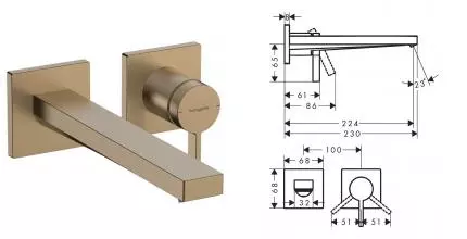 Внешняя часть смесителя «Hansgrohe» Tecturis E 73051140 23 шлифованная бронза