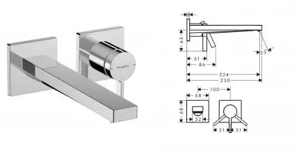 Внешняя часть смесителя «Hansgrohe» Tecturis E 73051000 23 хром