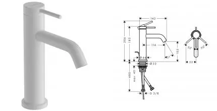 Смеситель для раковины «Hansgrohe» Tecturis S 73310700 с донным клапаном белый матовый