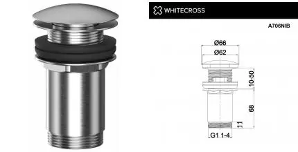 Донный клапан для раковины «Whitecross» A706NIB с механизмом Клик-Клак брашированный никель