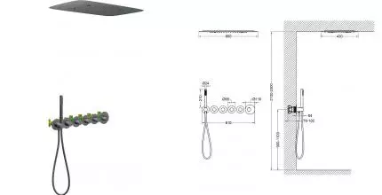 Душевая система «Timo» Saona SX-2319/18SM с термостатом чёрное золото