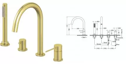 Смеситель на борт ванны «Timo» Saona 2320/17Y матовое золото