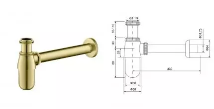 Сифон для раковины «Timo» 960/17L матовое золото