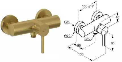 Смеситель для душа «Kludi» Bozz 38831N076 брашированное золото