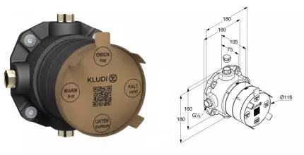 Внутренняя часть смесителя «Kludi» Slim.Boxx 88022 чёрная