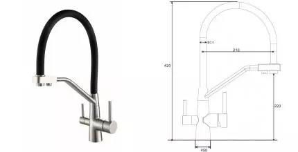 Смеситель для кухни с подключением к фильтру «ESKO» Kitchen K25 B никель/чёрный