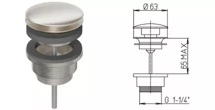 Донный клапан для раковины «Paini» 53PW945TSR с механизмом Клик-Клак брашированный никель