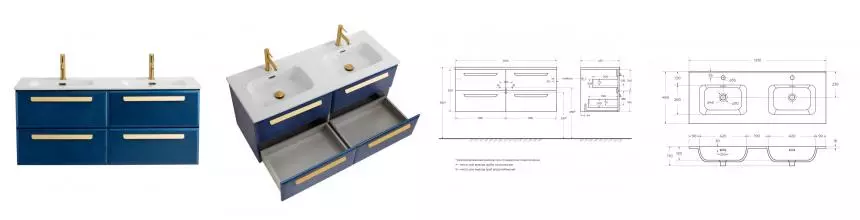 Тумба с раковиной «Cezares» Eco-cer-n 120 с 4 ящиками (CZR-8095-120-2) подвесная Sapfiro