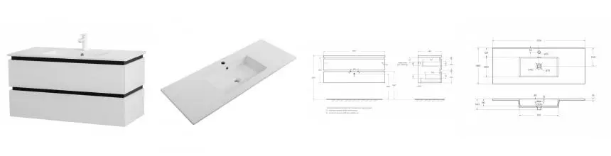 Тумба с раковиной «Cezares» Plane 120 (121/46 CZR-8002-120) подвесная Bianco Lucido