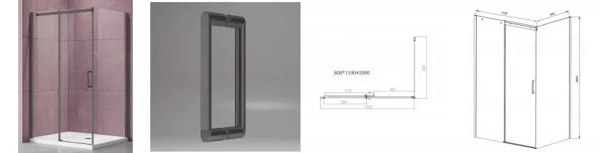 Душевой угол-ограждение «Vincea» Dice VSR-4D8011CLGM 110/80 прозрачный/вороненая сталь прямоугольный без поддона универсальный