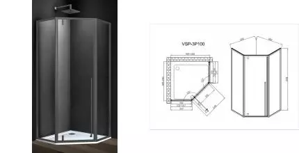 Душевой угол-ограждение «Vincea» Penta VSP-3P100CLGM 100/100 прозрачный/вороненая сталь многоугольный без поддона