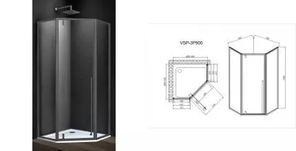 Душевой угол-ограждение «Vincea» Penta VSP-3P900CLGM 90/90 прозрачный/вороненая сталь многоугольный без поддона