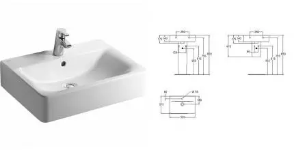 Раковина «Ideal Standard» Connect Cube 55/37 E788601 фарфоровая белая